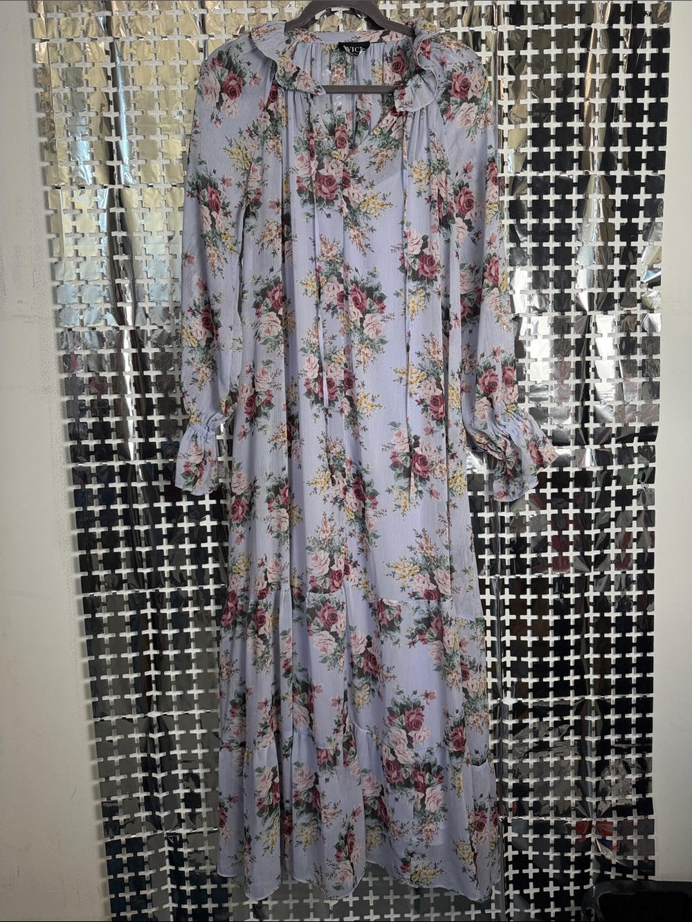 Vici Lavender Floral Maxi Dress with Pink Rose Print